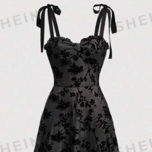Shein Floral Pattern Mesh Overlay Cami Dress